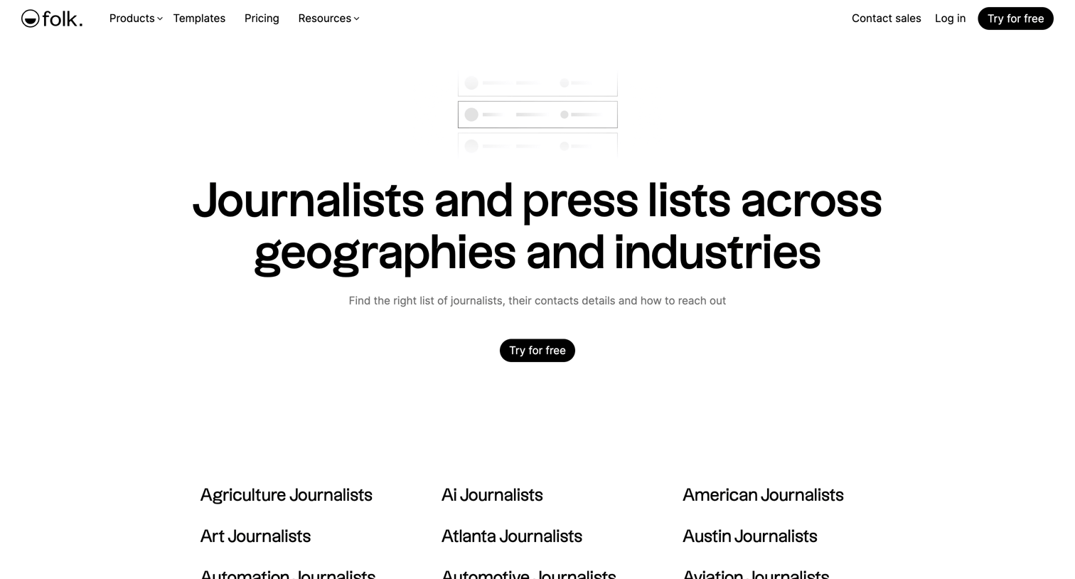 Folk - Journalists and press lists screen