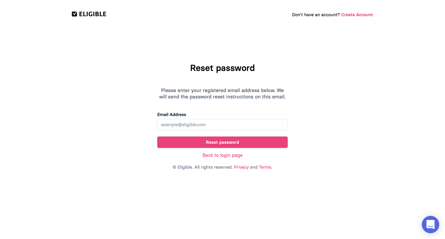 Eligible - Password reset screen