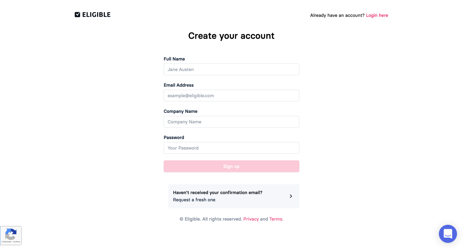 Eligible - Sign up screen