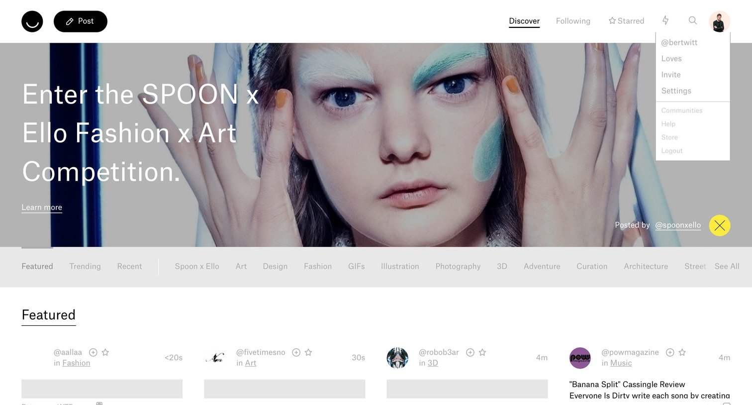 Ello - Dropdown screen