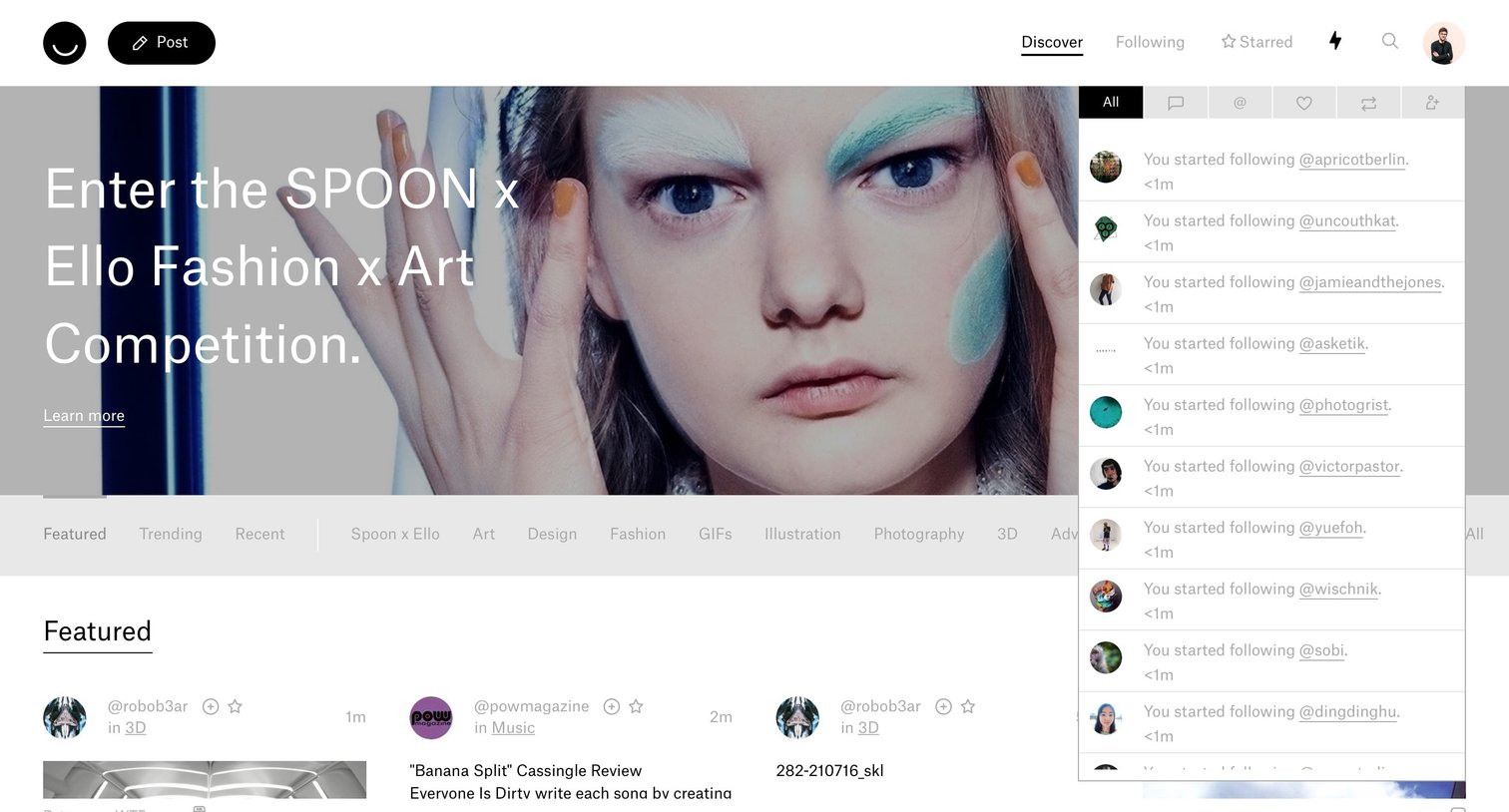 Ello - Notifications screen