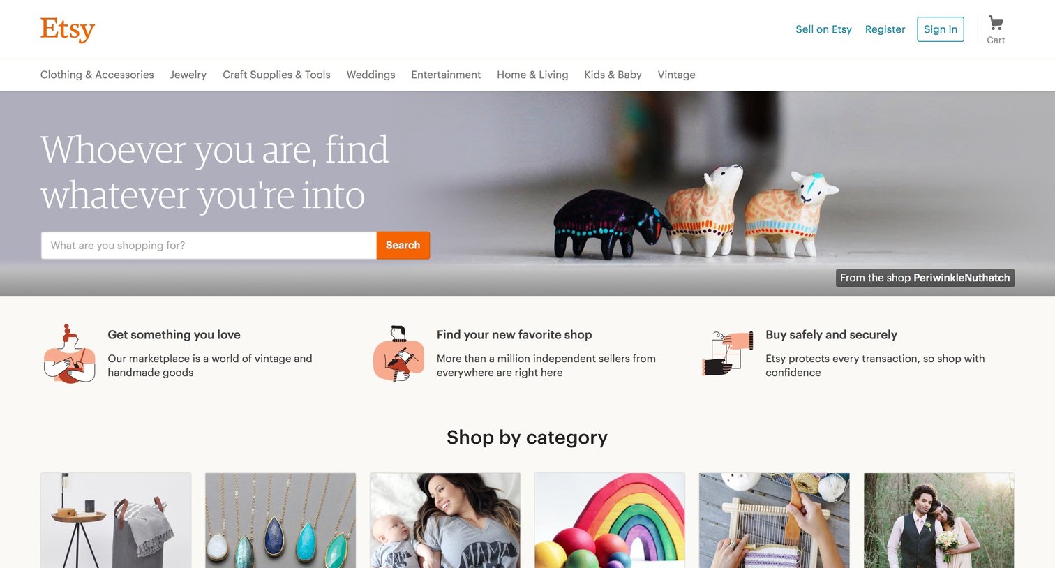 Etsy - Landing page screen