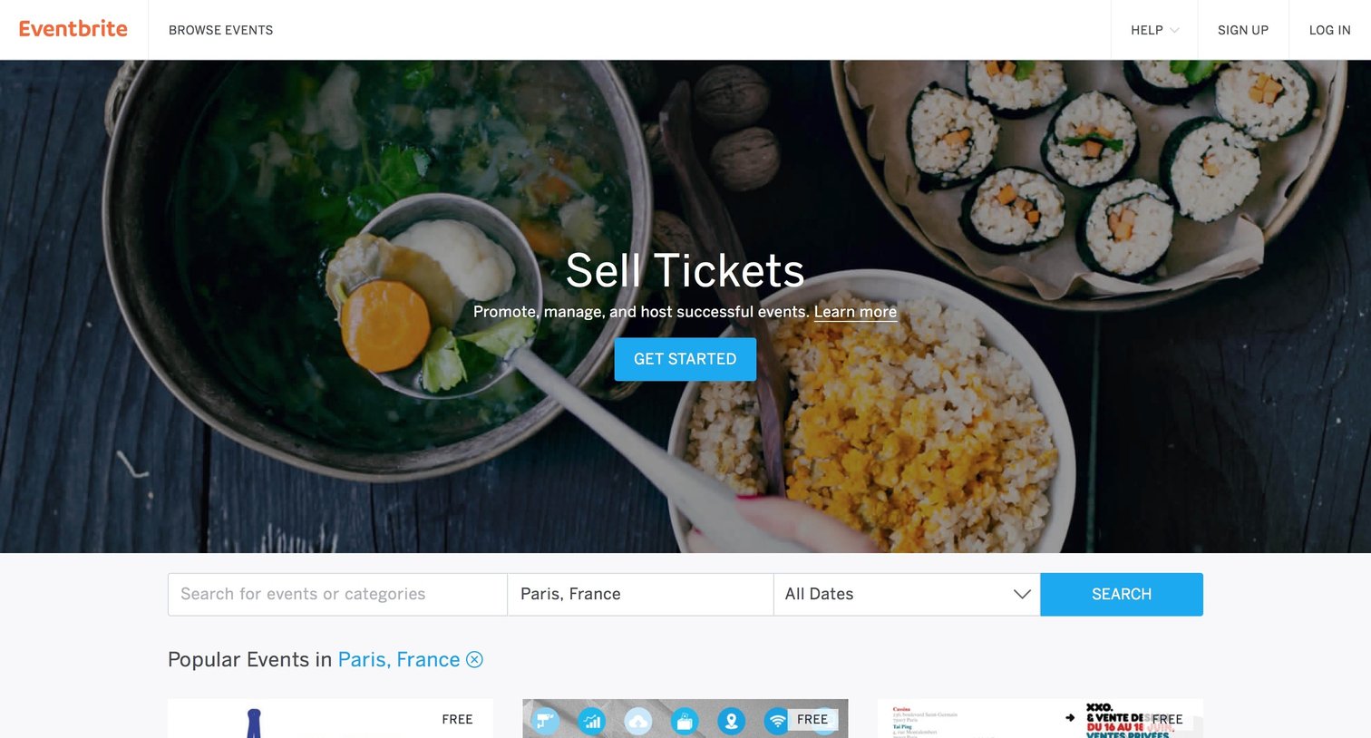 Eventbrite - Landing page screen