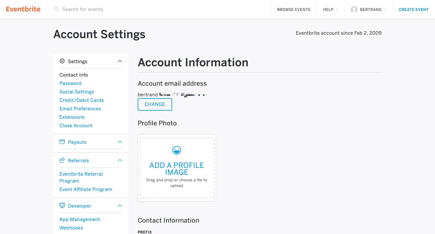 Settings from Eventbrite