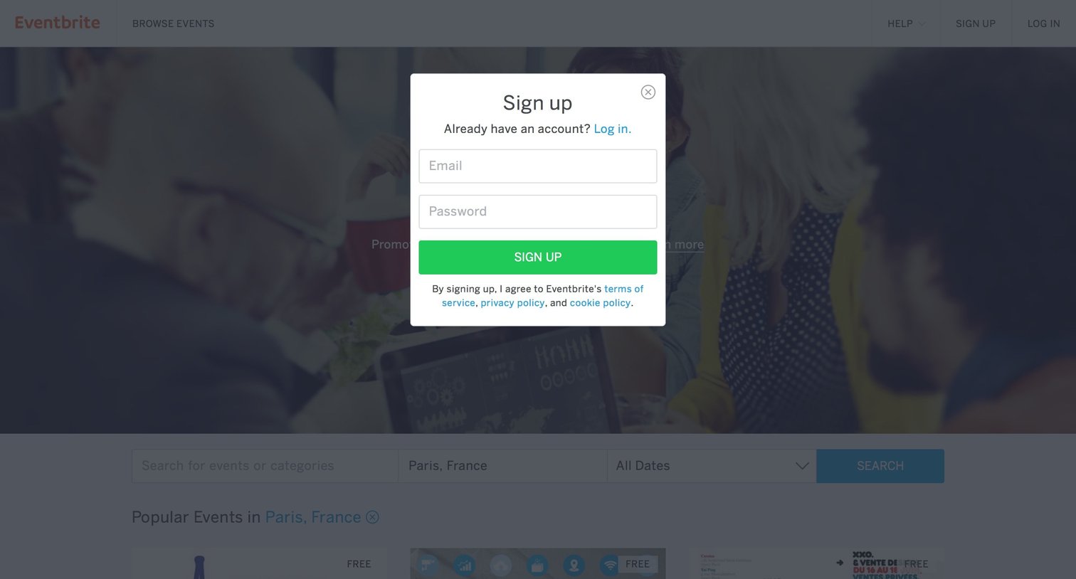 Eventbrite - Sign up screen