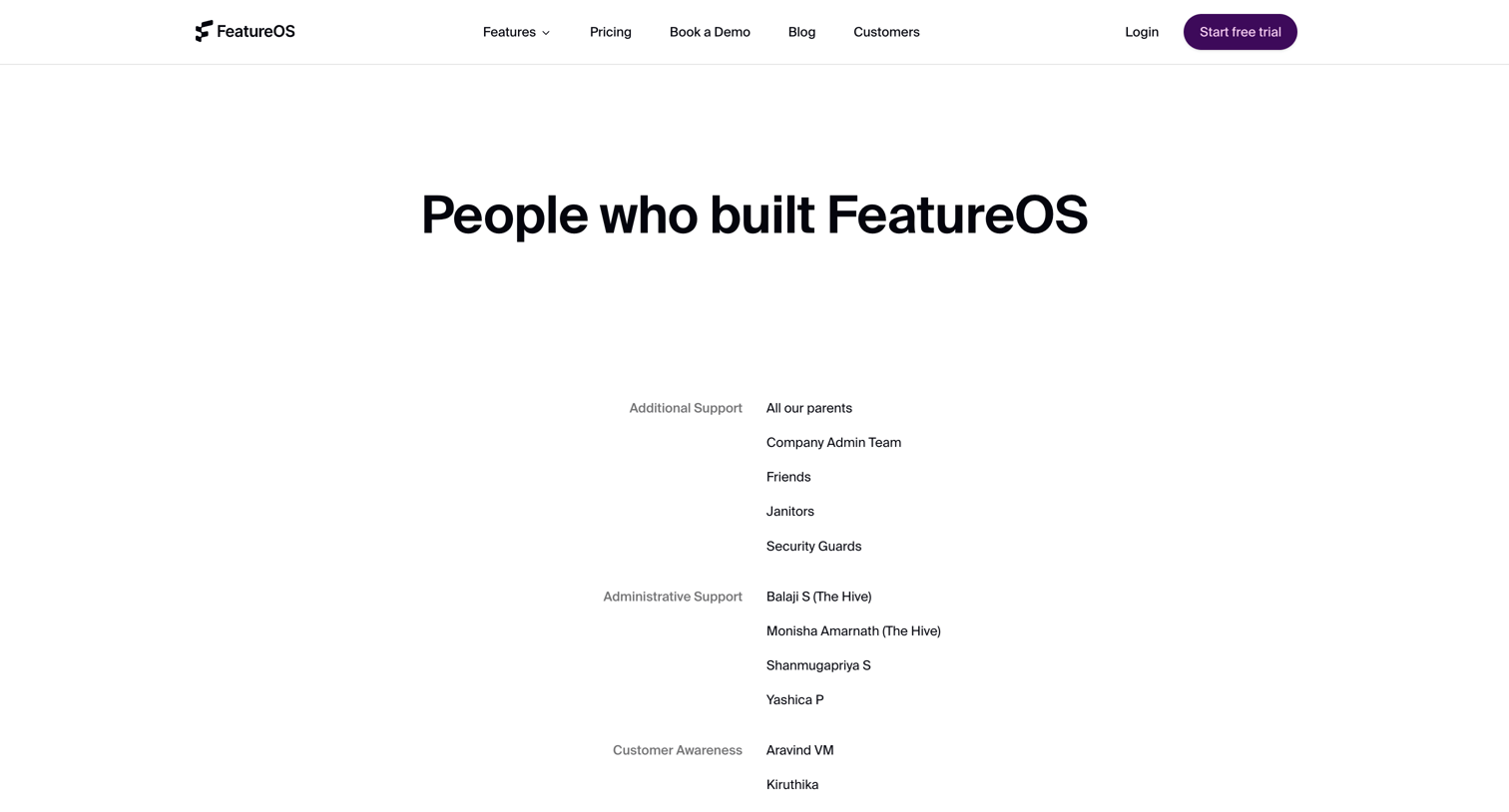 FeatureOS - Credits - Meet the Team Behind FeatureOS screen