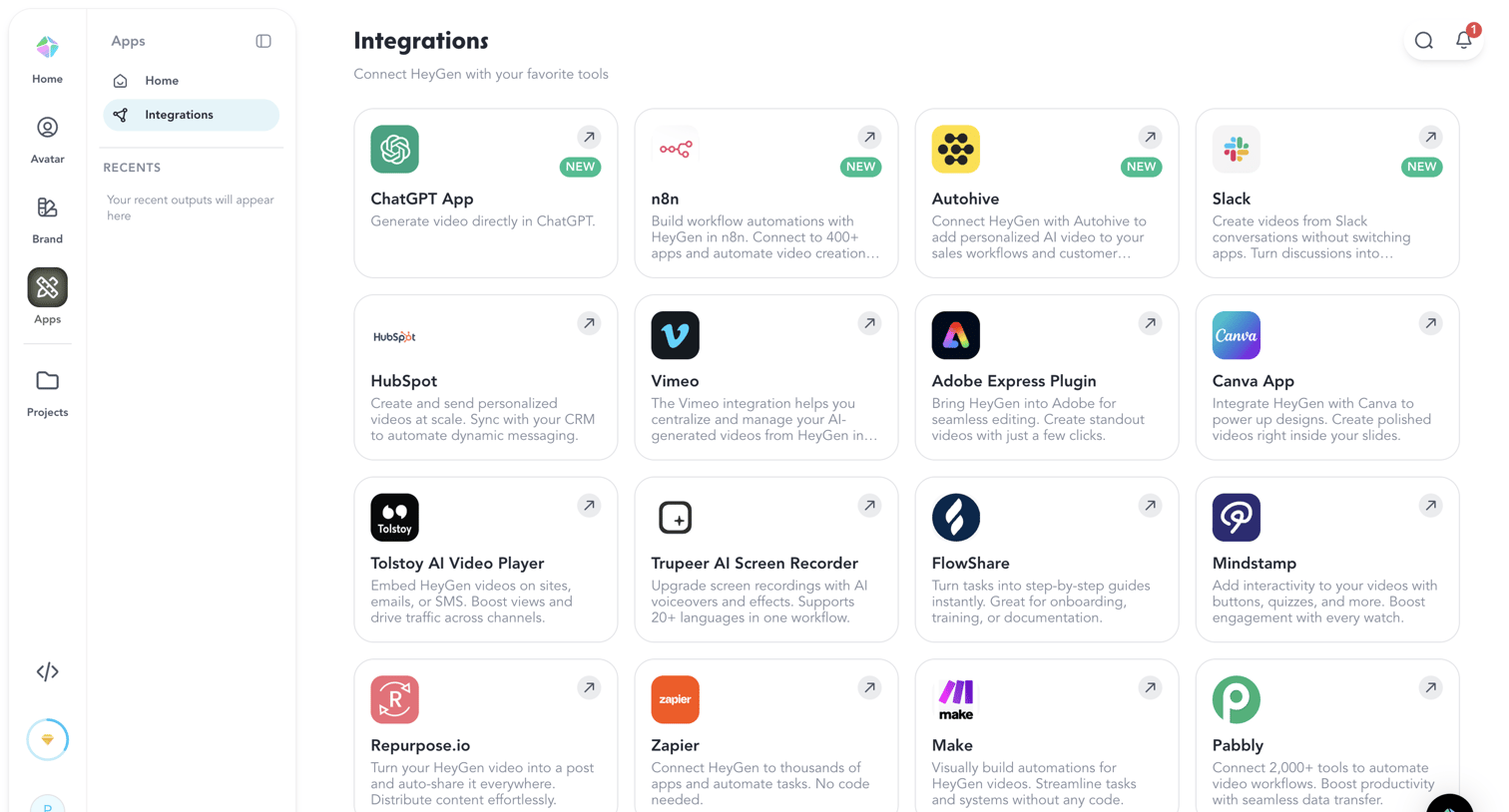 HeyGen - HeyGen - Apps screen