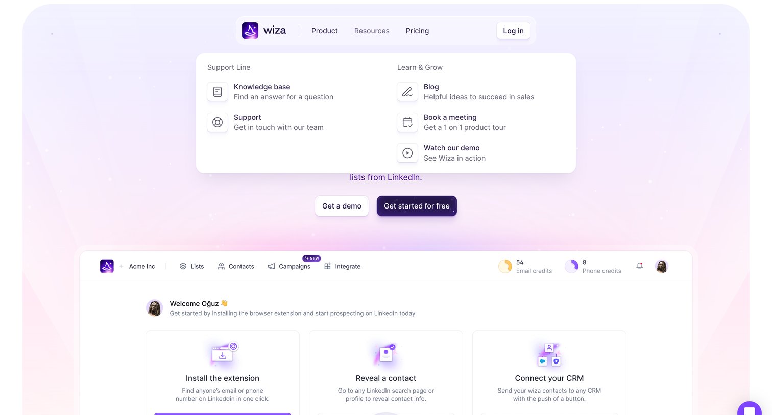Wiza - Email Finder for LinkedIn - B2B Database - Wiza screen