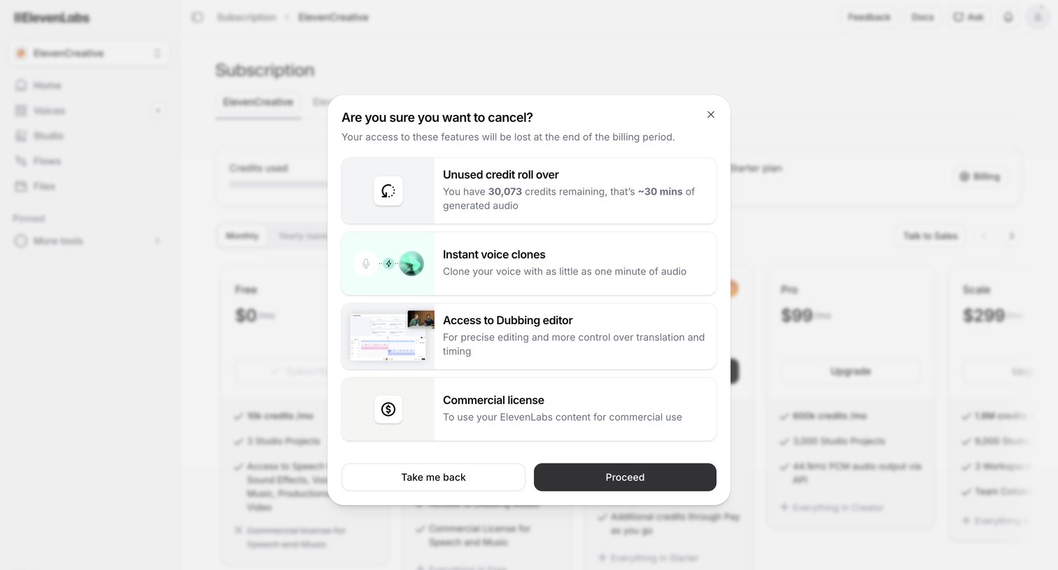 Elevenlabs - Subscription | ElevenLabs screen