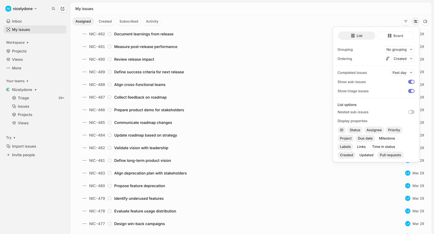 Linear - My issues › Assigned screen