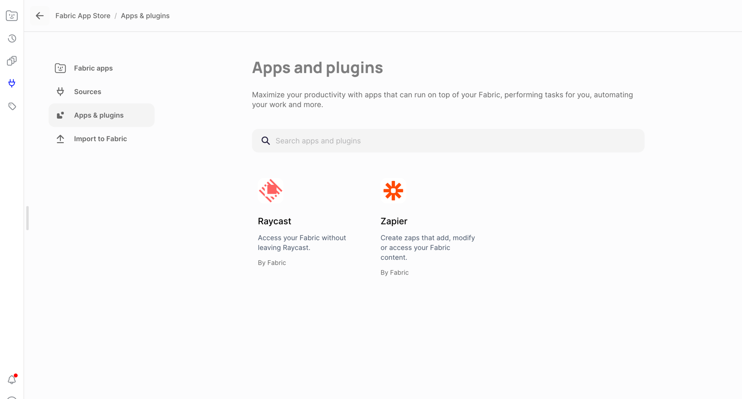 Fabric - Fabric | Apps and plugins screen
