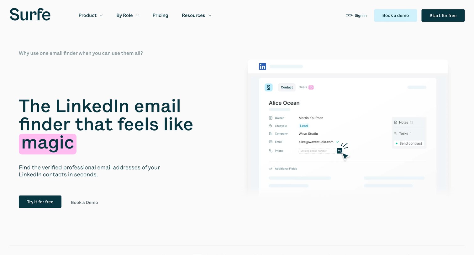 Surfe - Best email finder for LinkedIn | SURFE screen