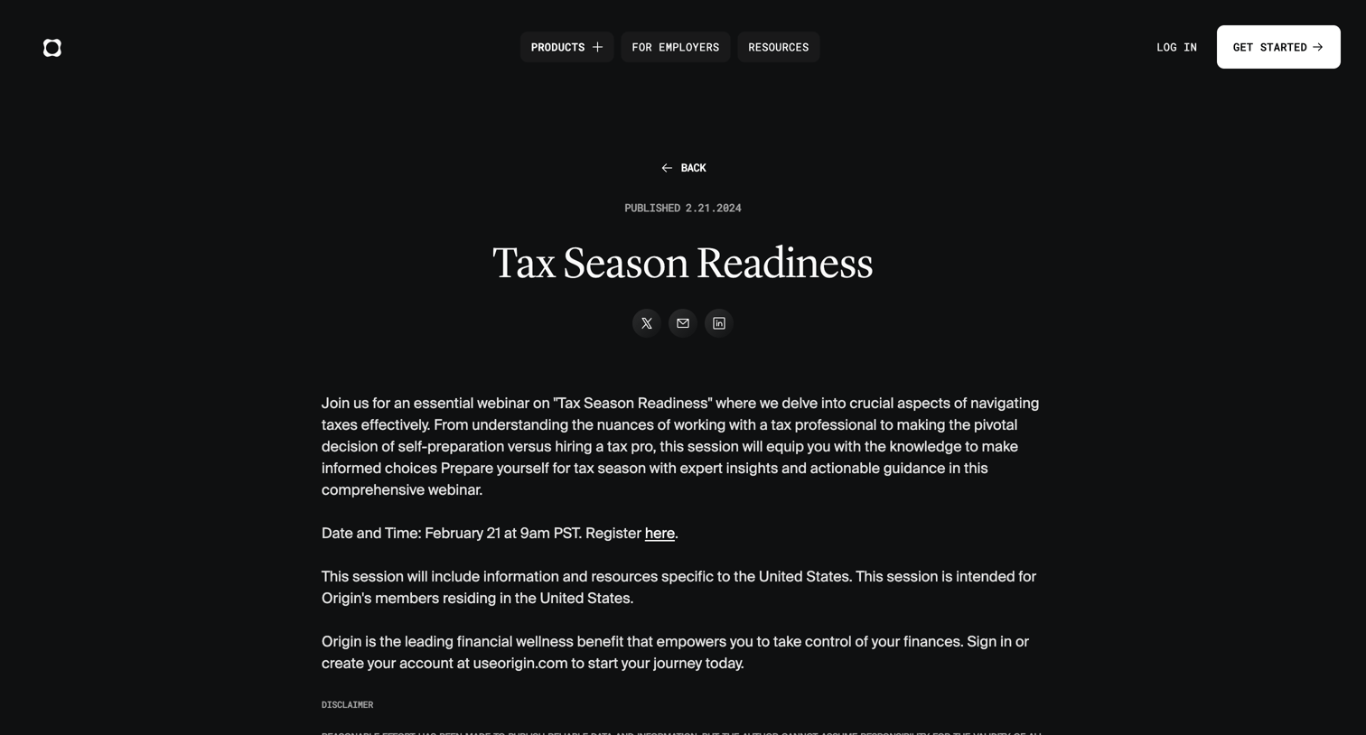 Origin Financial - Tax Season Readiness Webinar screen