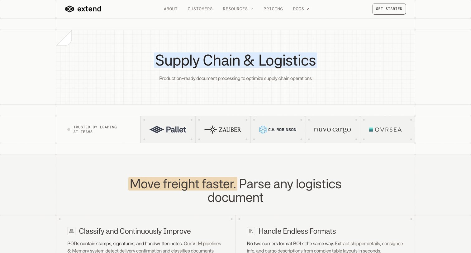 Extend - AI Document Processing Supply Chain & Logistics OCR | Extend screen