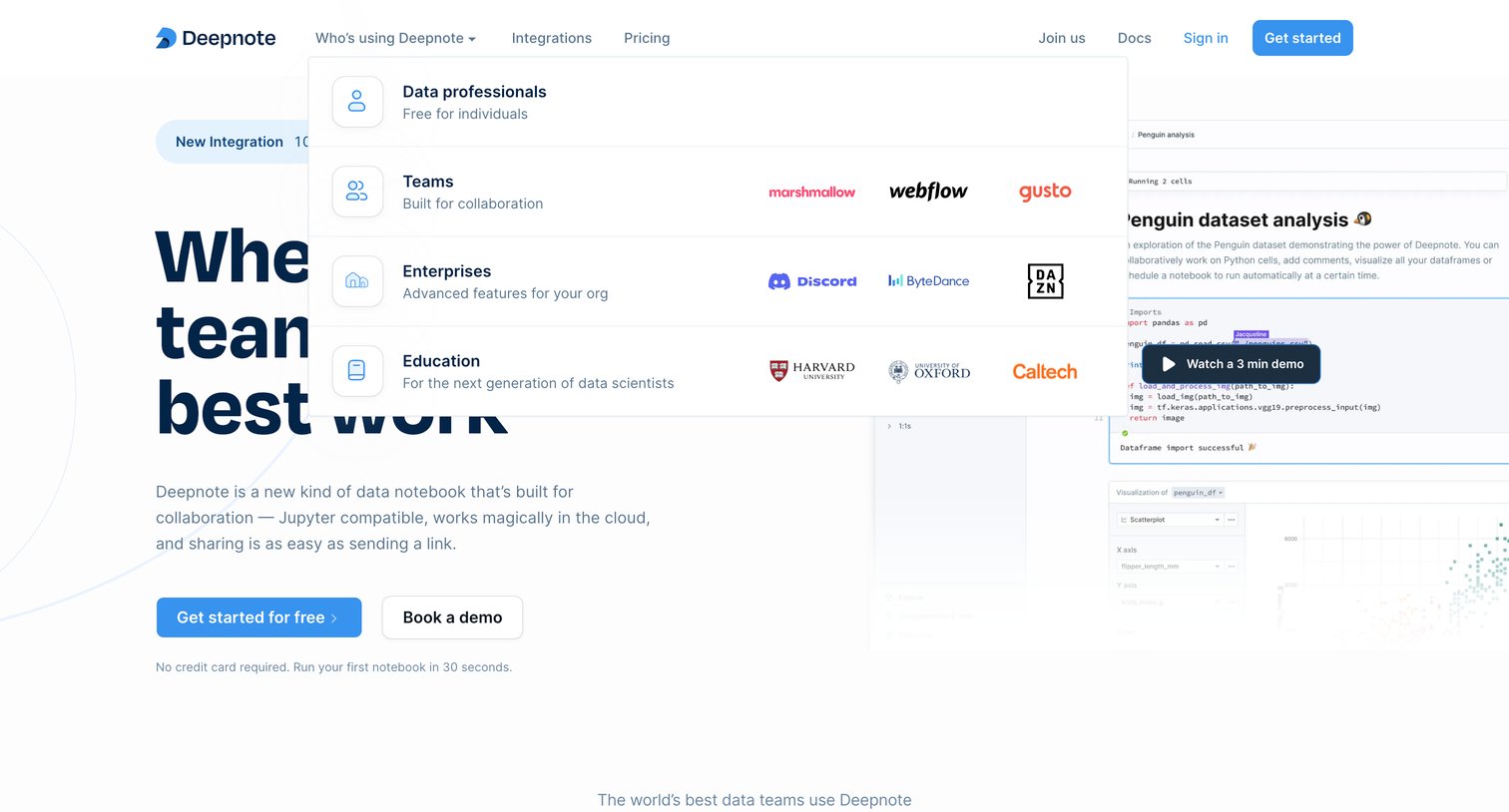 Deepnote - Deepnote - Data science notebook for teams screen