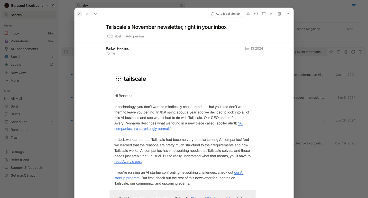 Notion Mail - Search • nicelydoneproducts@gmail.com • Notion Mail screen
