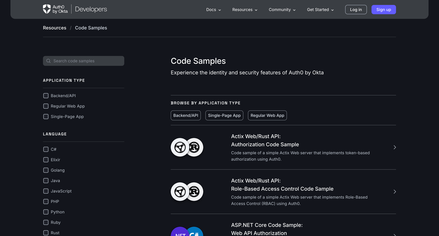 Auth0 - Auth0 Authentication and Authorization Code Samples screen