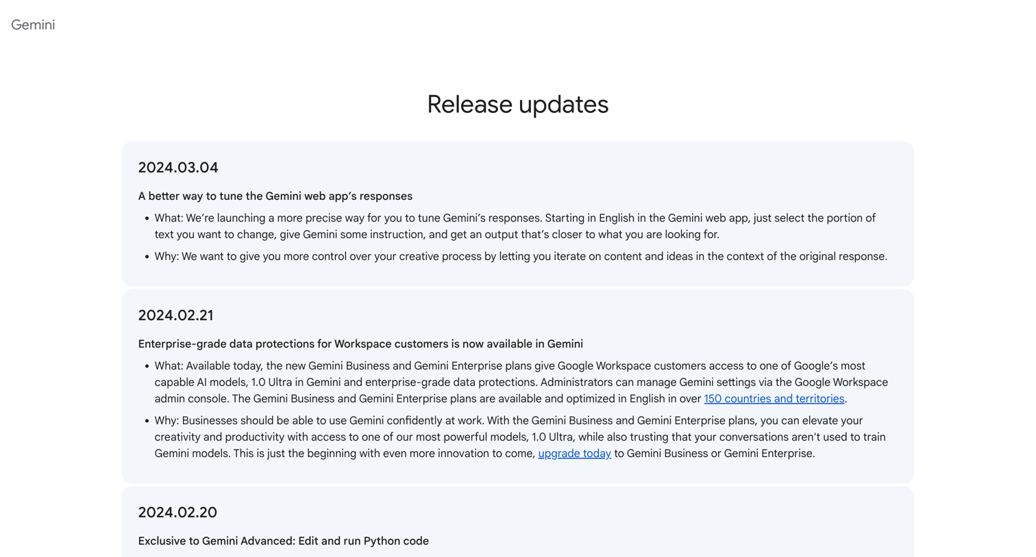 Gemini - Gemini Apps’ release updates | improvements screen