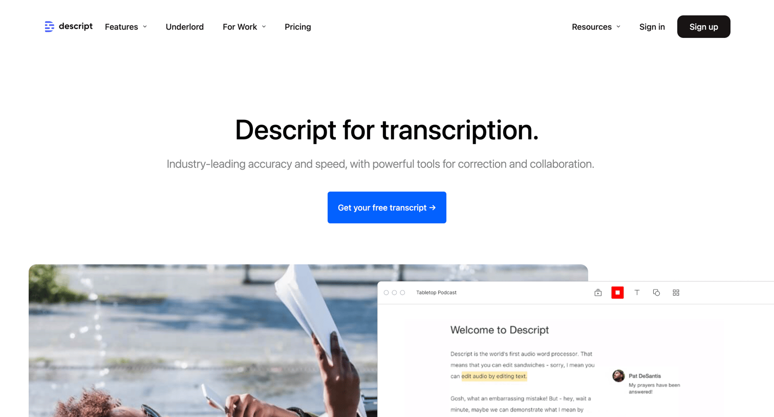 Descript - Free Audio and Video Transcription Nearly Instant | Descript screen
