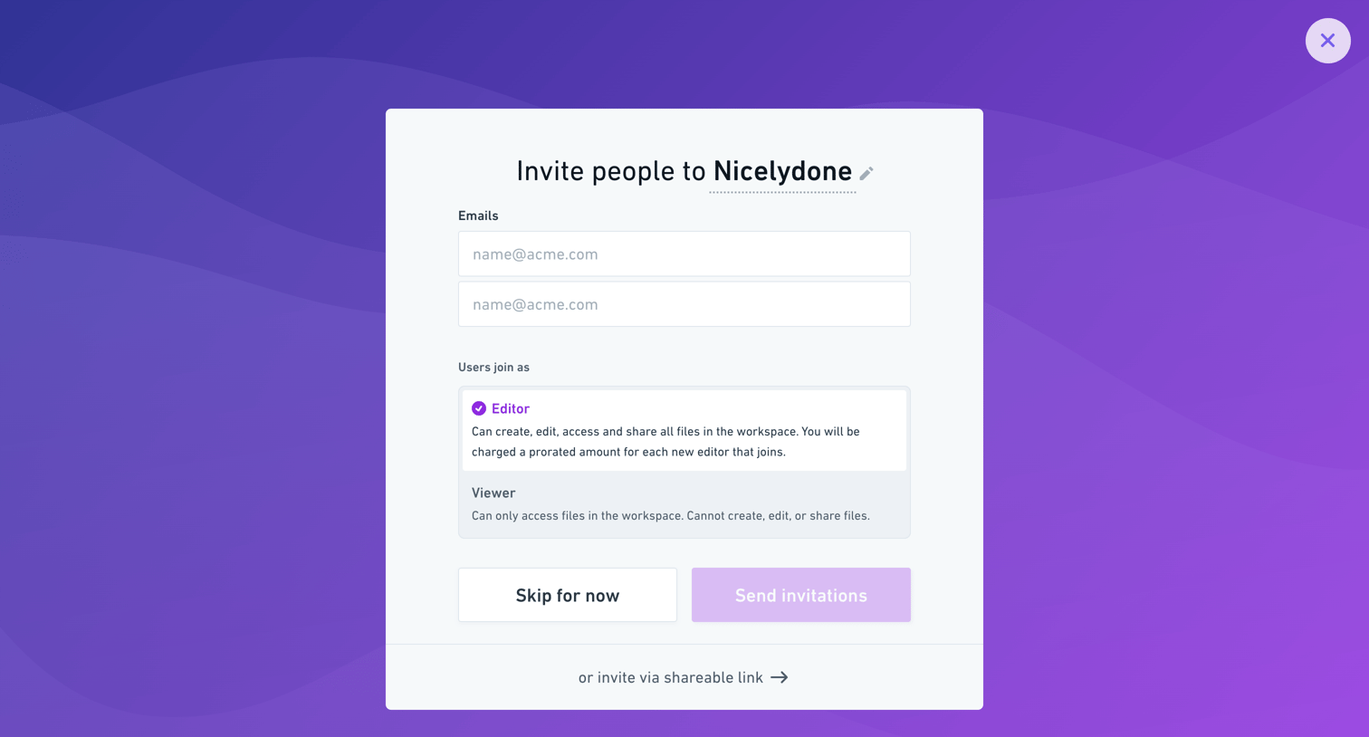 Whimsical - Invite people screen