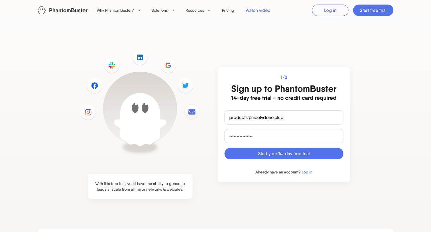 PhantomBuster - Sign up | PhantomBuster screen