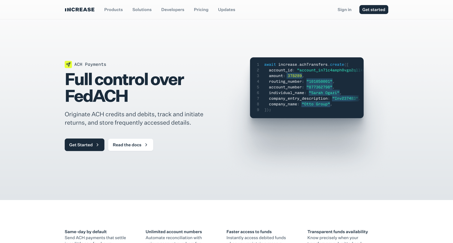 Increase - ACH Payments — Increase screen