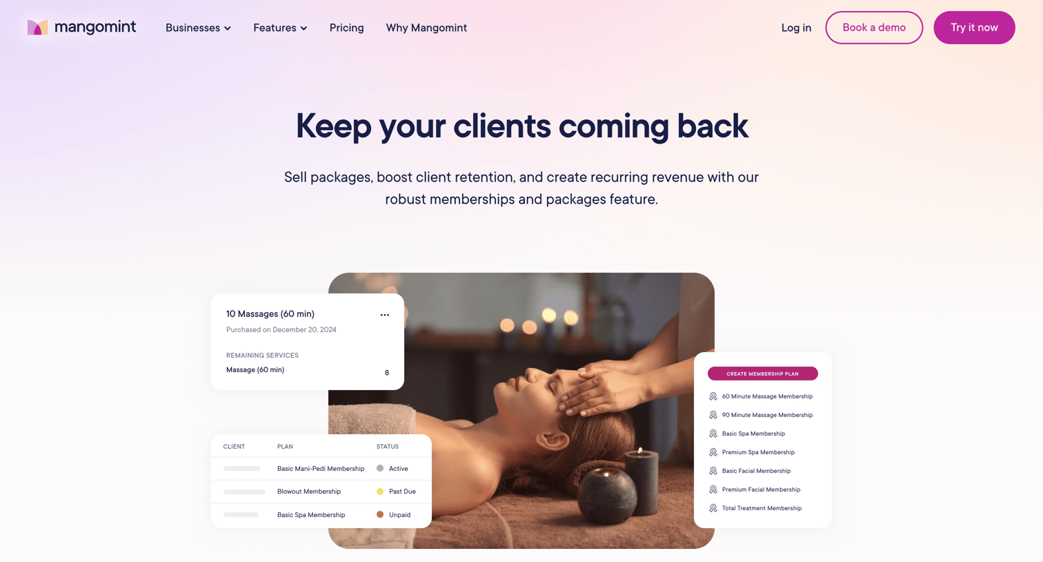 Mangomint - Memberships | Packages Mangomint Salon and Spa Software screen