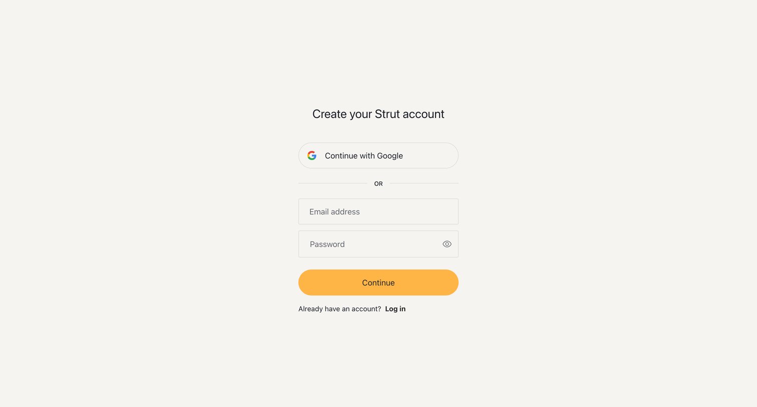 Strut - Sign up — Strut screen