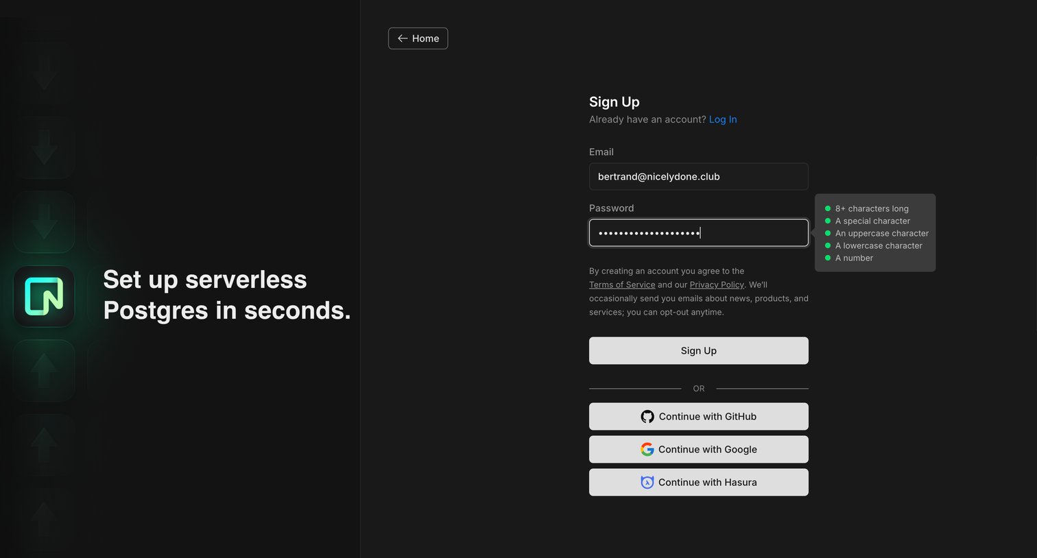 Neon - Sign Up screen