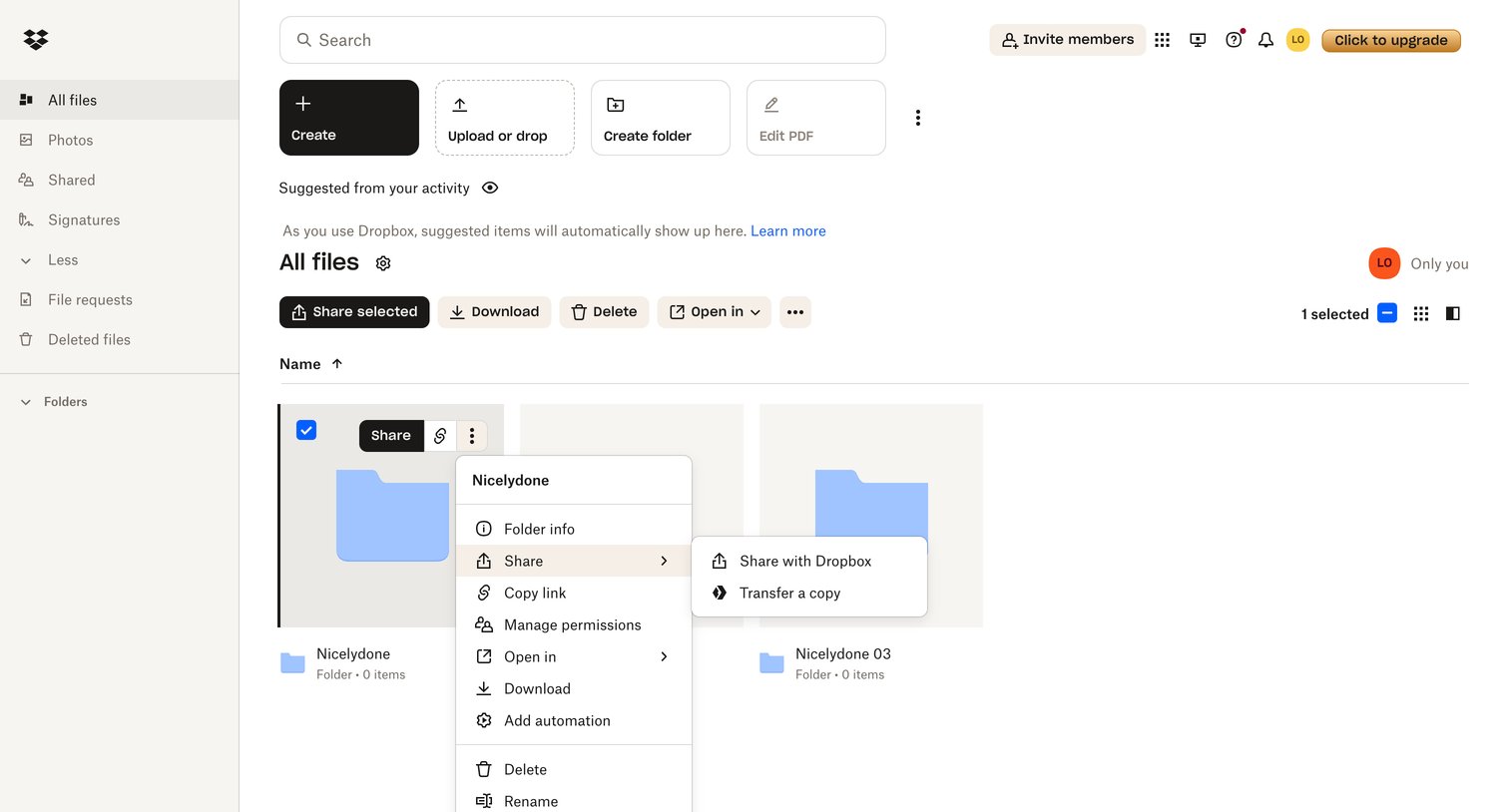 Dropbox - Files - Dropbox screen