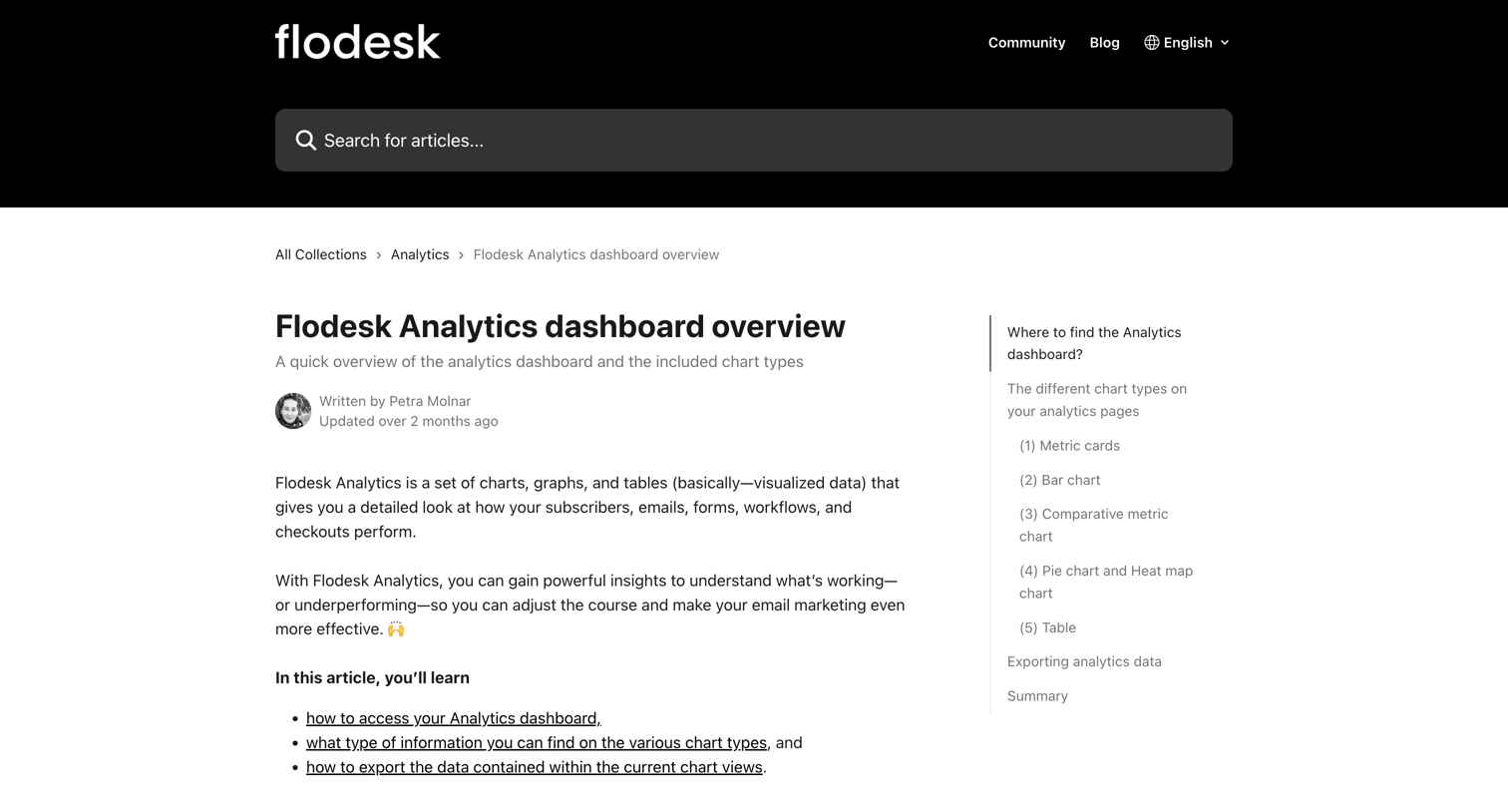 Flodesk - Flodesk Analytics dashboard overview | Flodesk Help Center screen