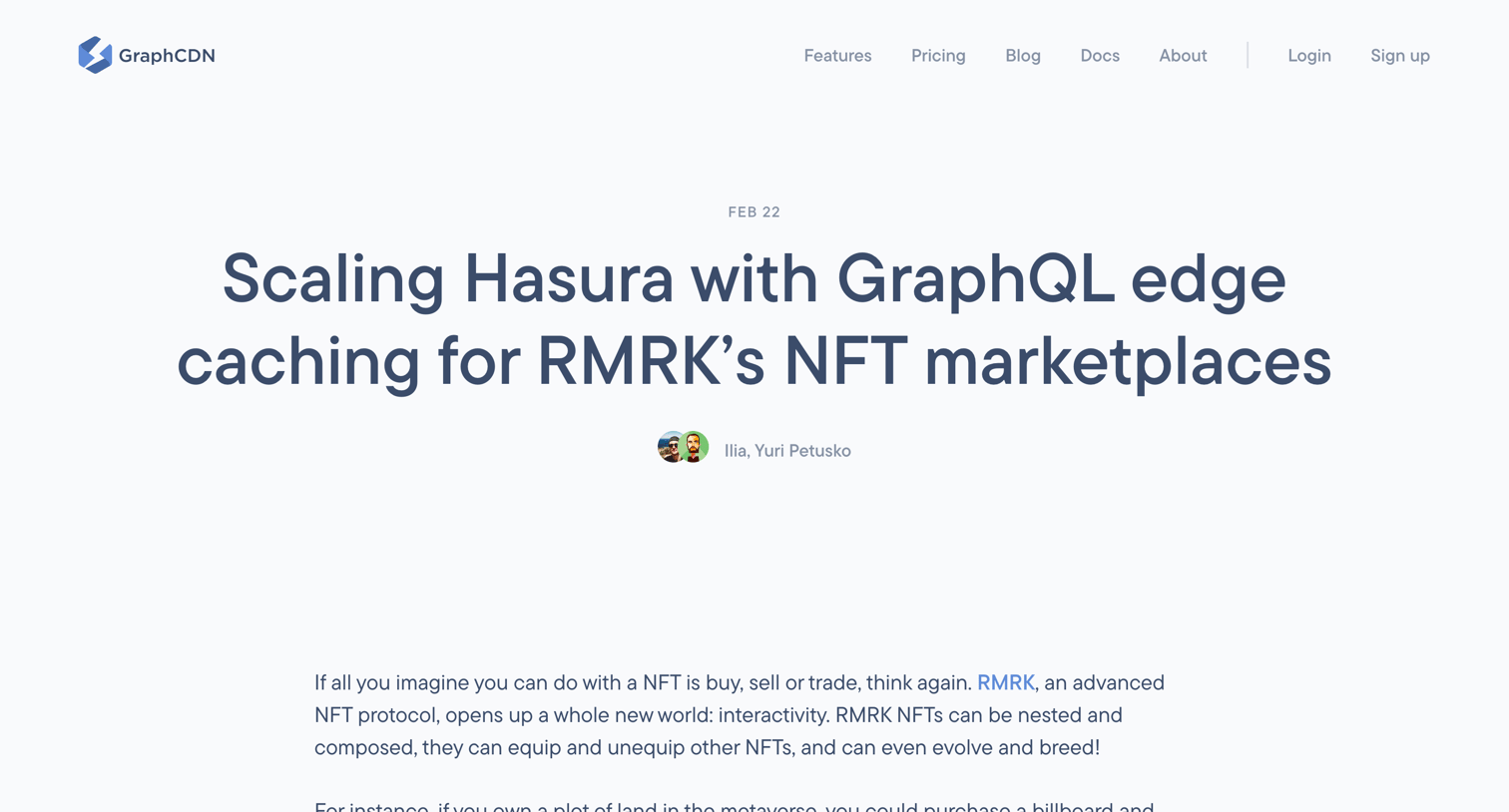 GraphCDN - Scaling Hasura with GraphQL edge caching for RMRK’s NFT marketpla screen