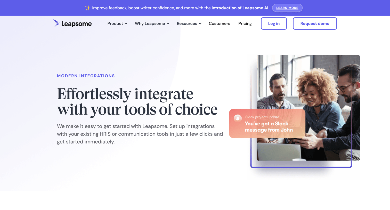 Leapsome - Integrations HRIS, Slack, MS Teams | More  Leapsome screen