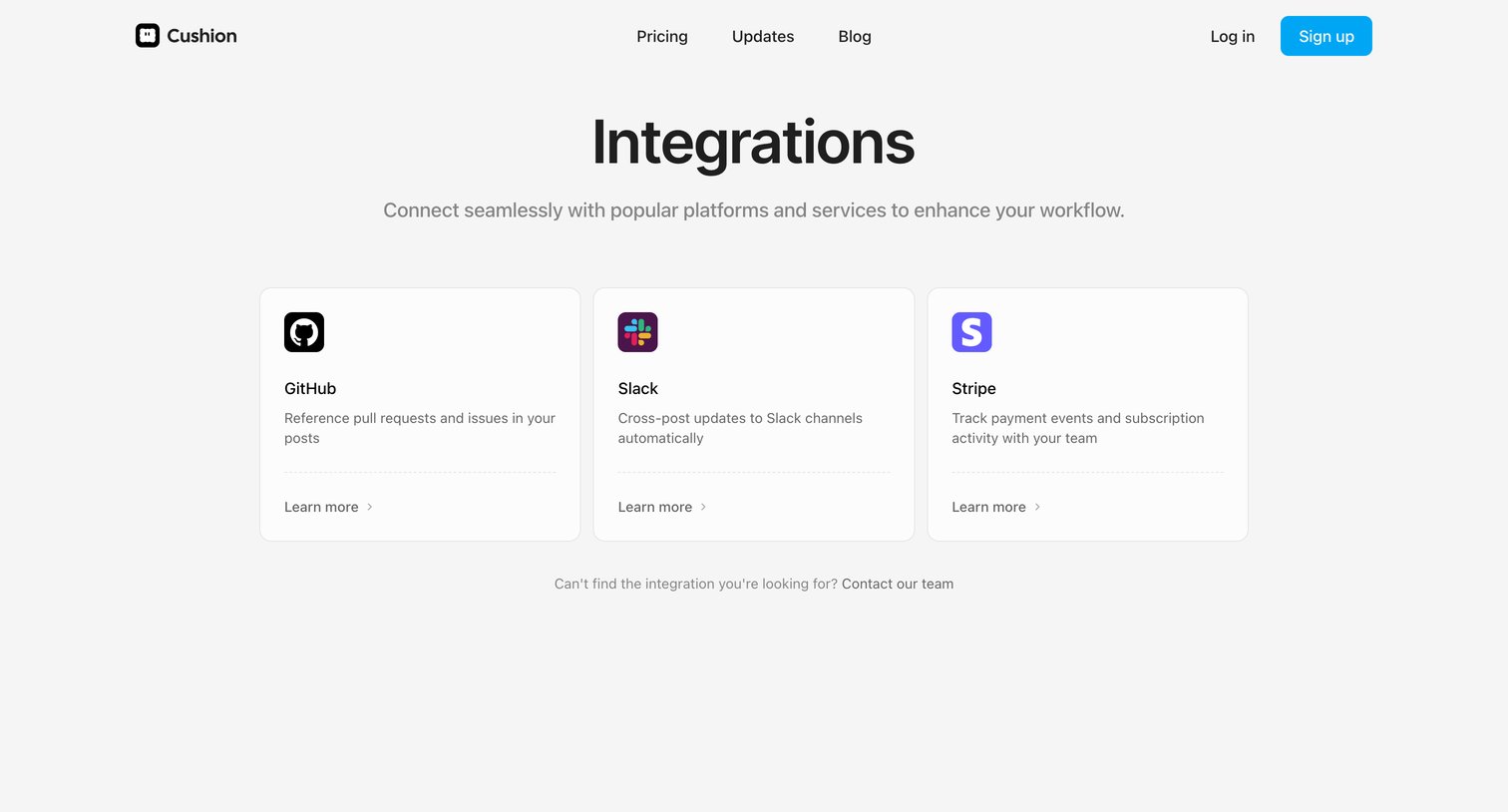Cushion - Integrations  Cushion screen