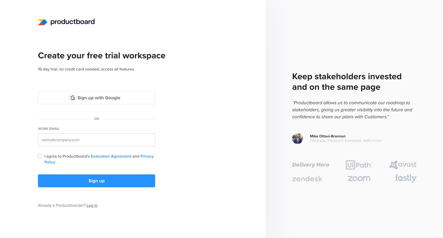Productboard - Productboard – Welcome screen