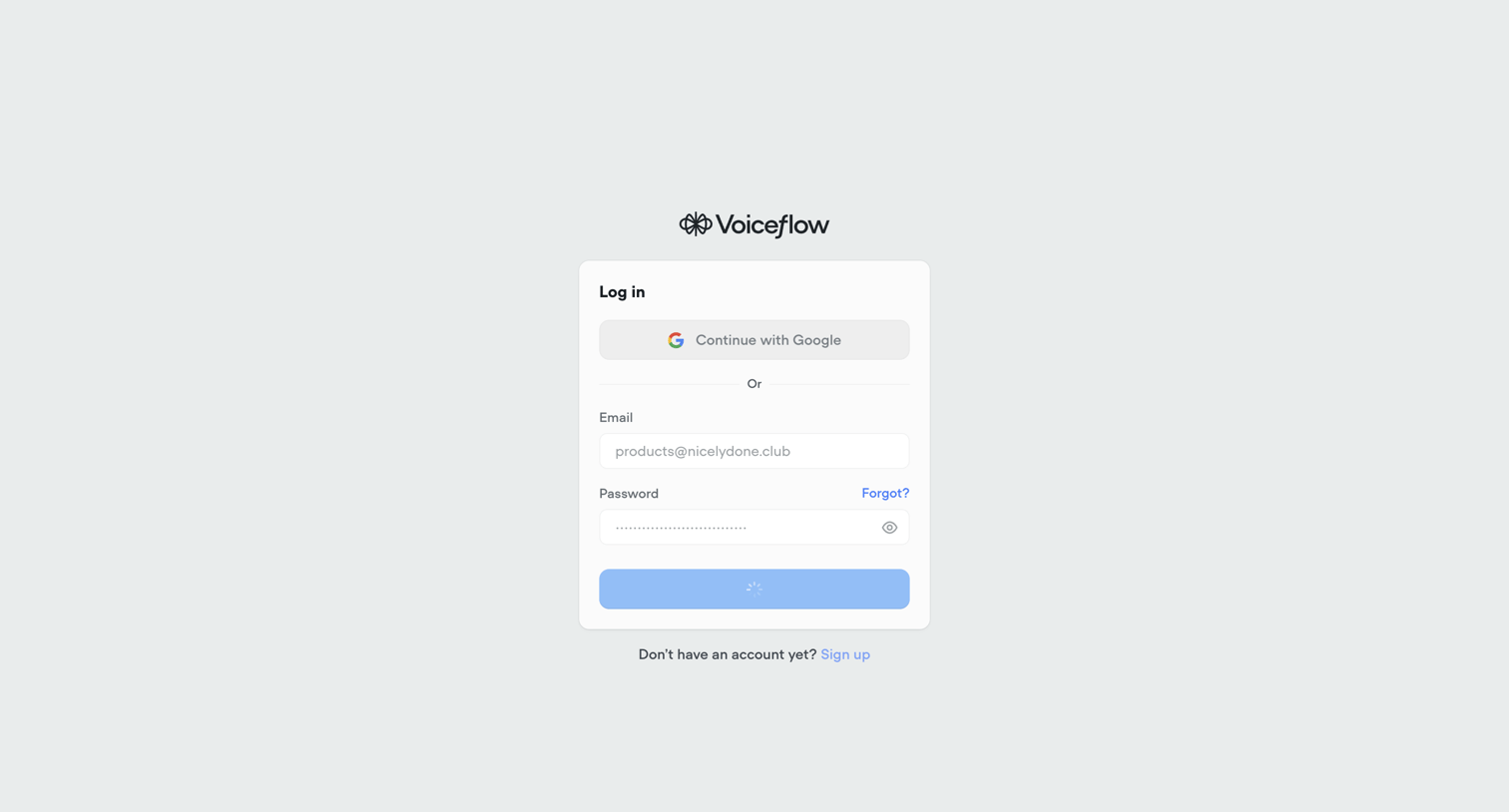 Voiceflow - Voiceflow | Log In to your Account screen