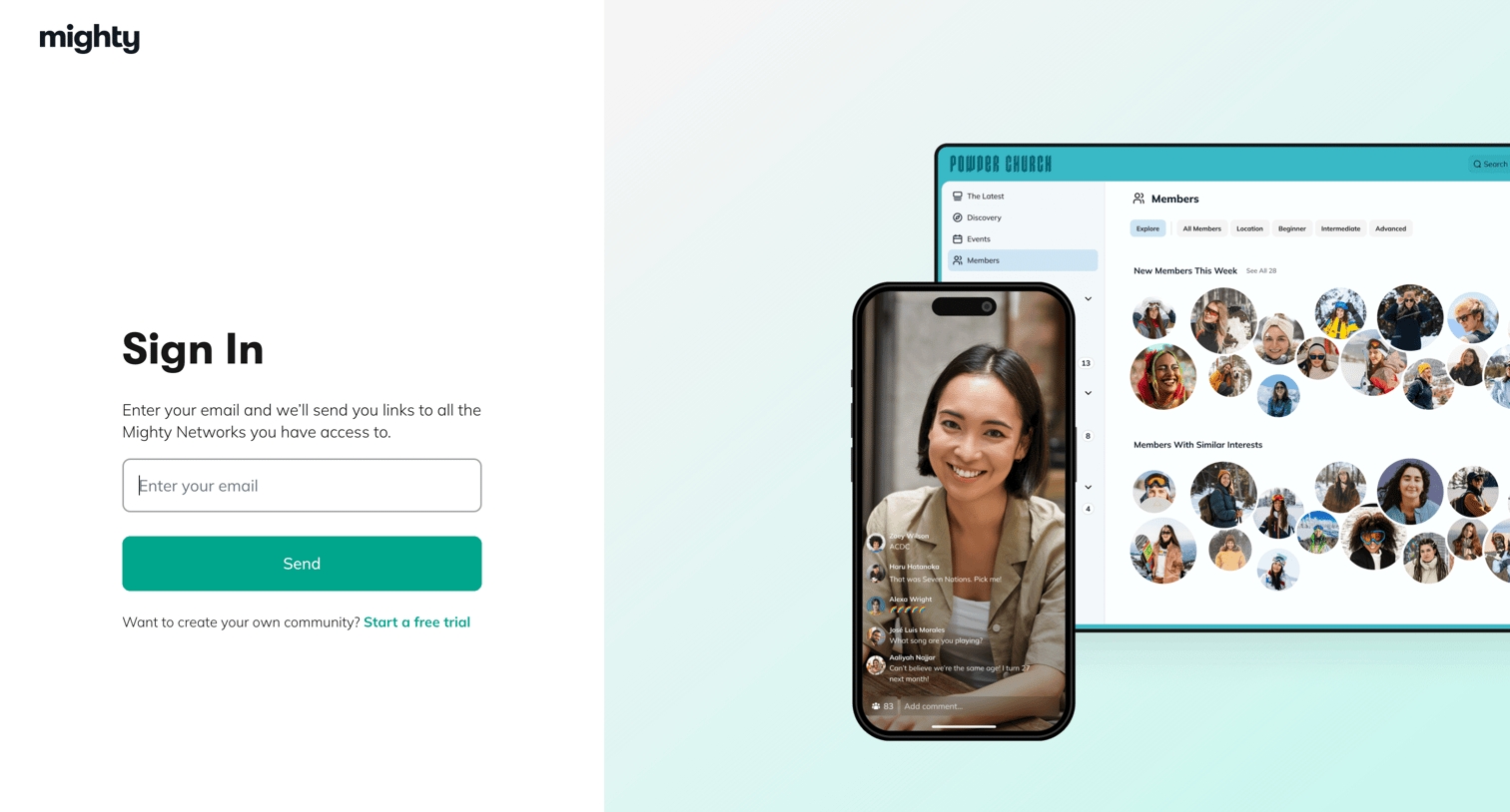 Mighty - Mighty Networks: Sign in to your Mighty Network screen