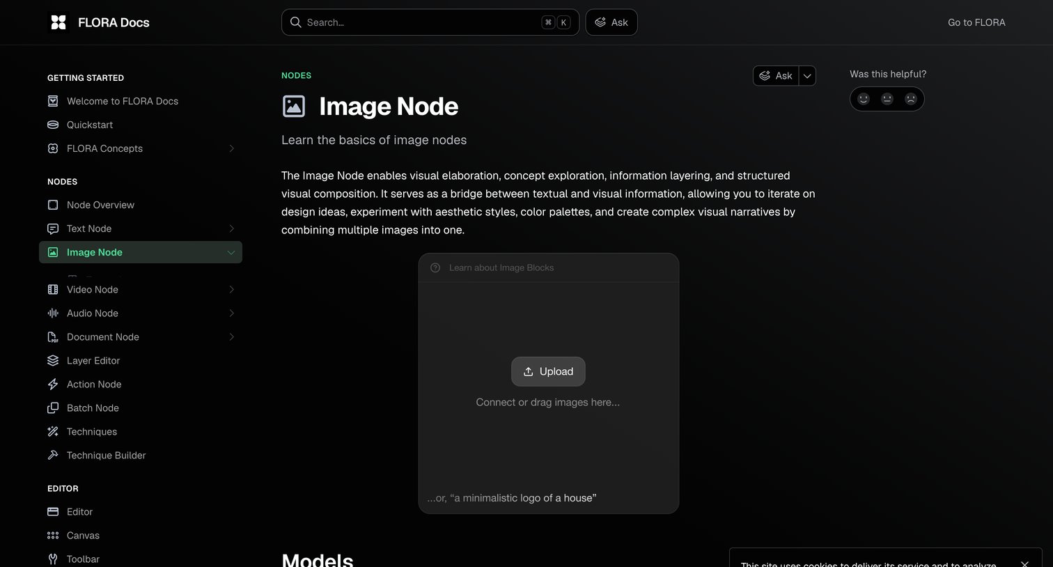 Flora - Image Node FLORA Docs screen