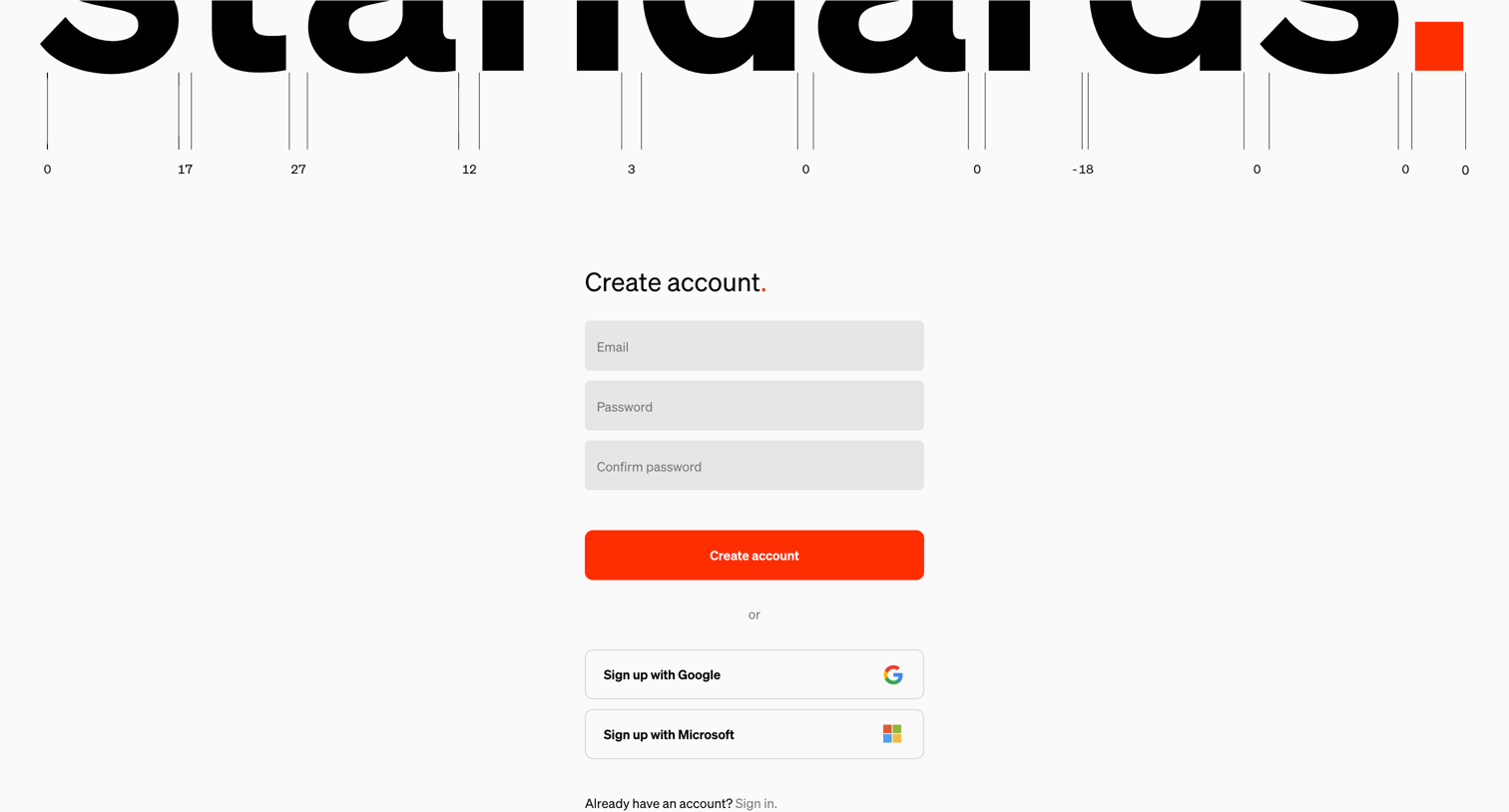 Standards - Standards - Create Account screen