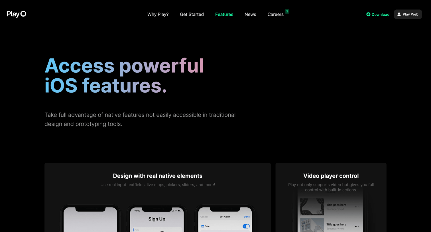 Play - Features screen