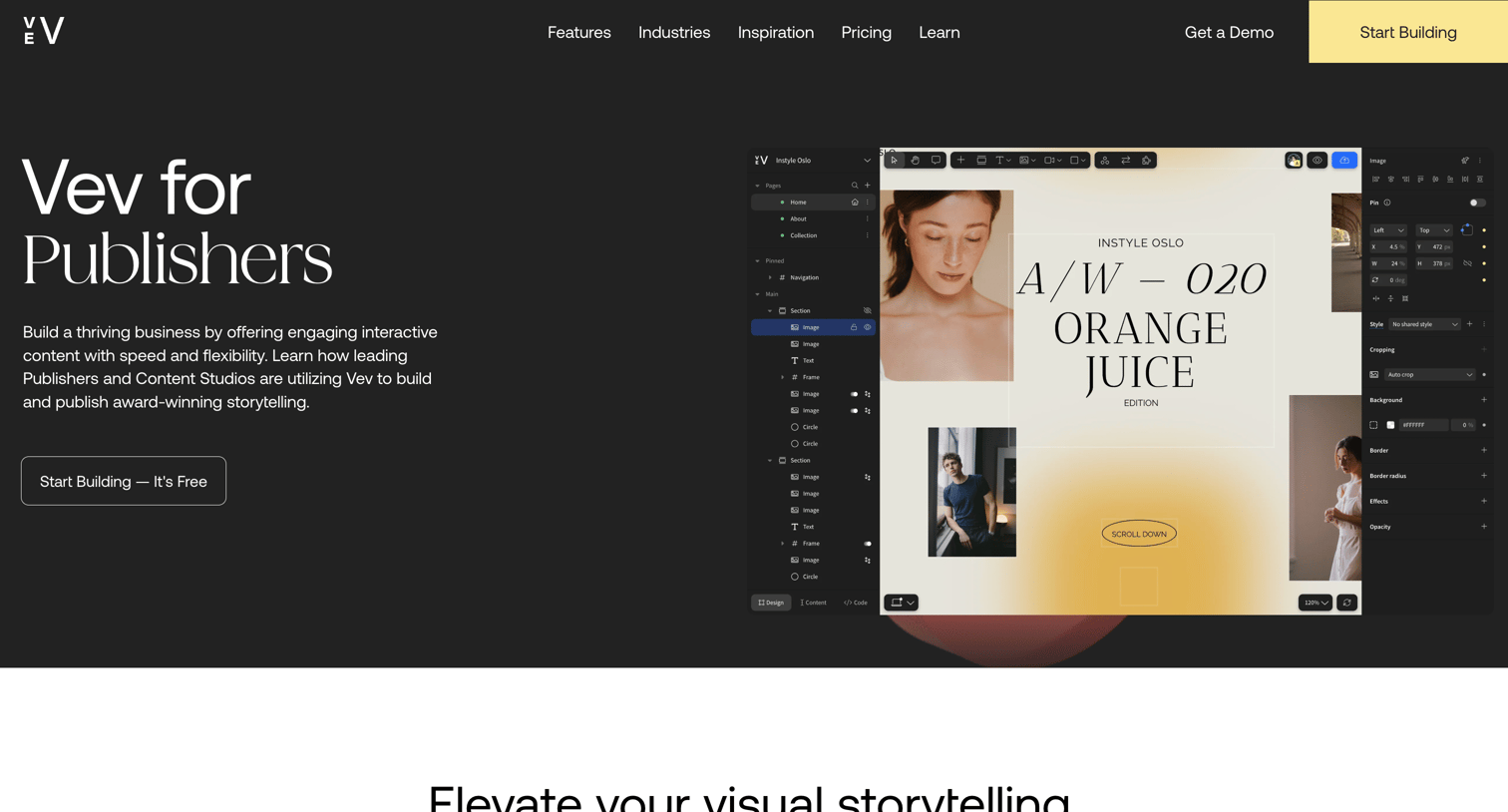 Vev - Vev for Publishers Craft beautiful visual stories screen