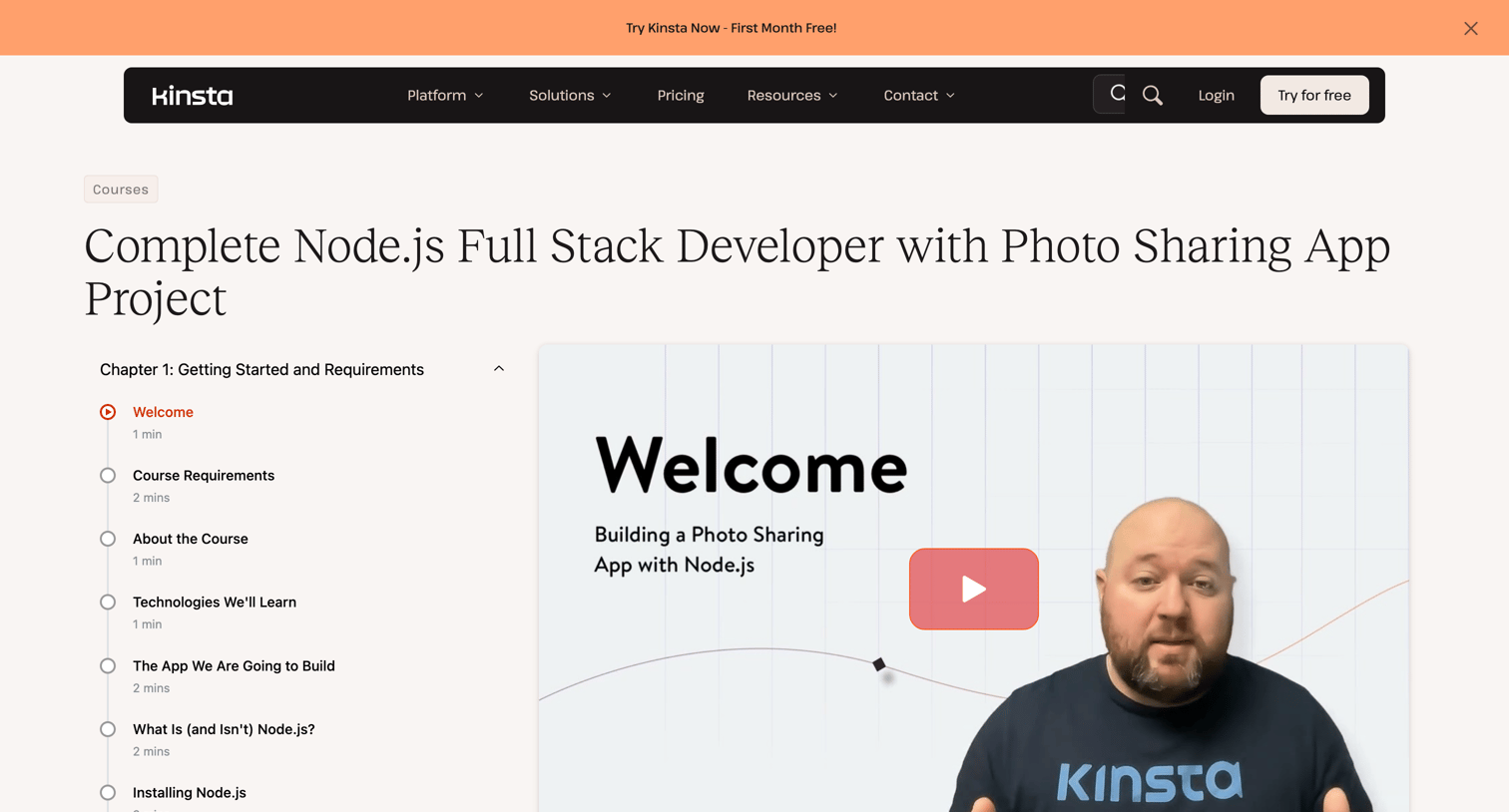 Kinsta - Complete Node.js Full Stack Developer with Photo Sharing App Project - Kinsta Courses screen