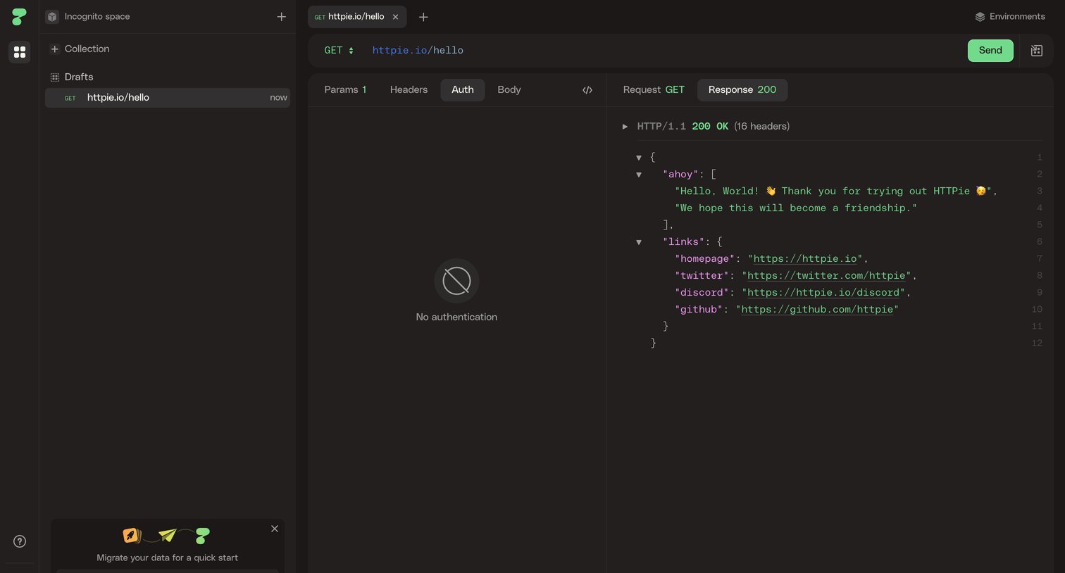 Httpie - HTTPie for Web — API testing client screen