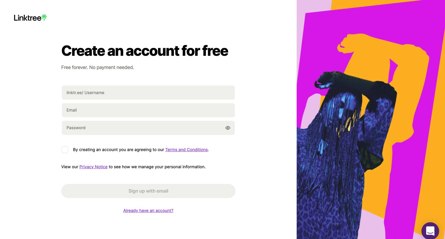 Linktree screen
