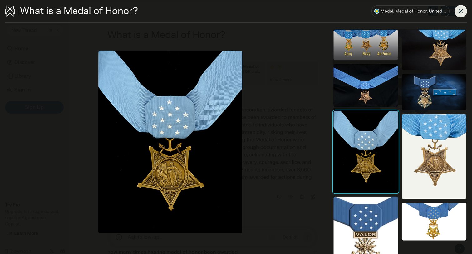 Perplexity - What is a Medal of Honor screen