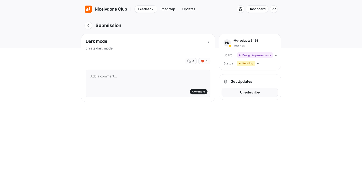 UserJot - Dark mode | Nicelydone Club screen