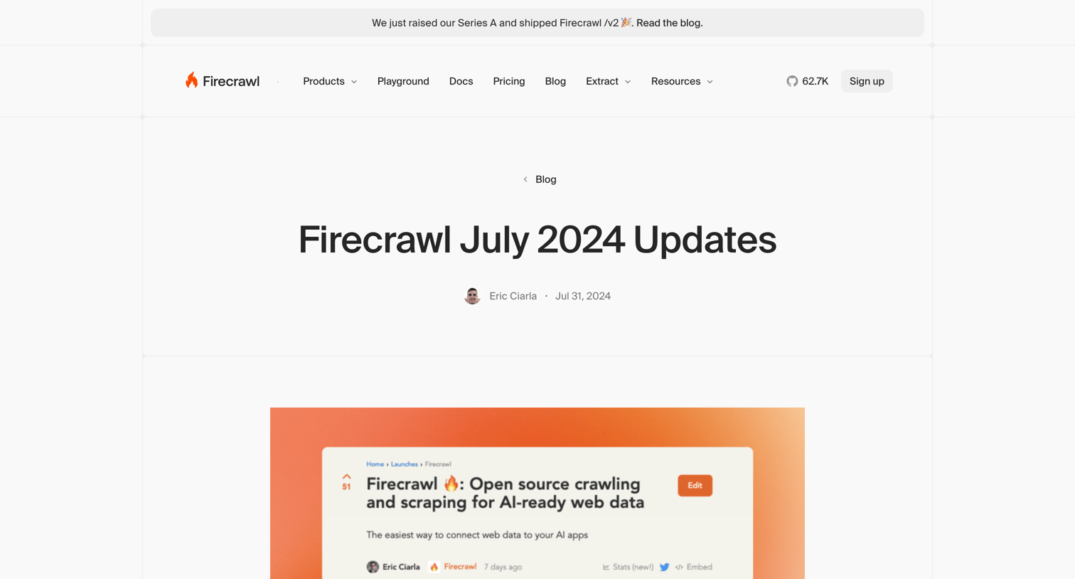 Firecrawl - Firecrawl July 2024 Updates screen