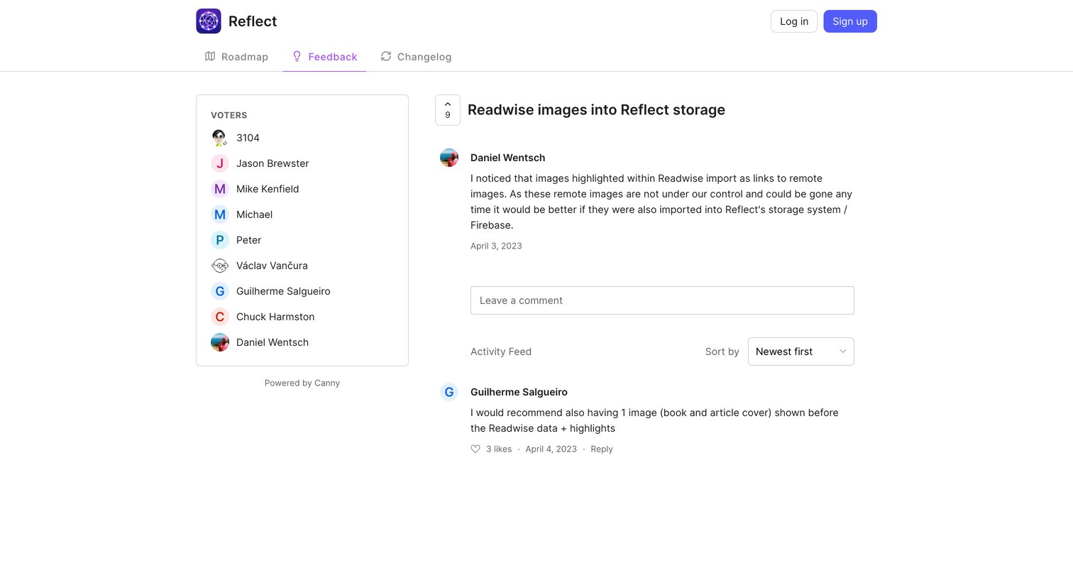 Reflect - Readwise images into Reflect storage | Voters  Reflect screen