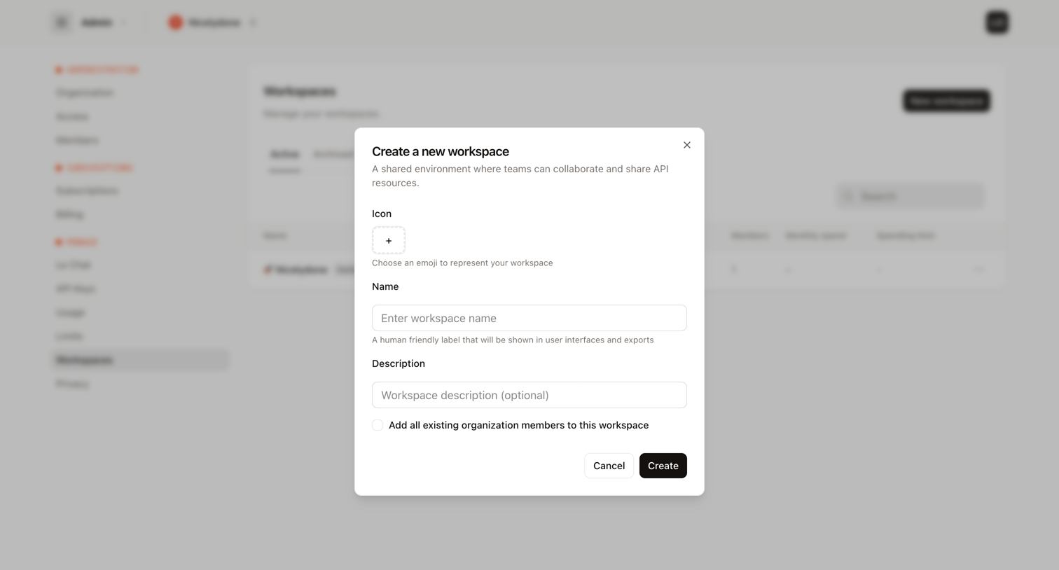 Mistral - Workspaces - Admin - Mistral AI screen