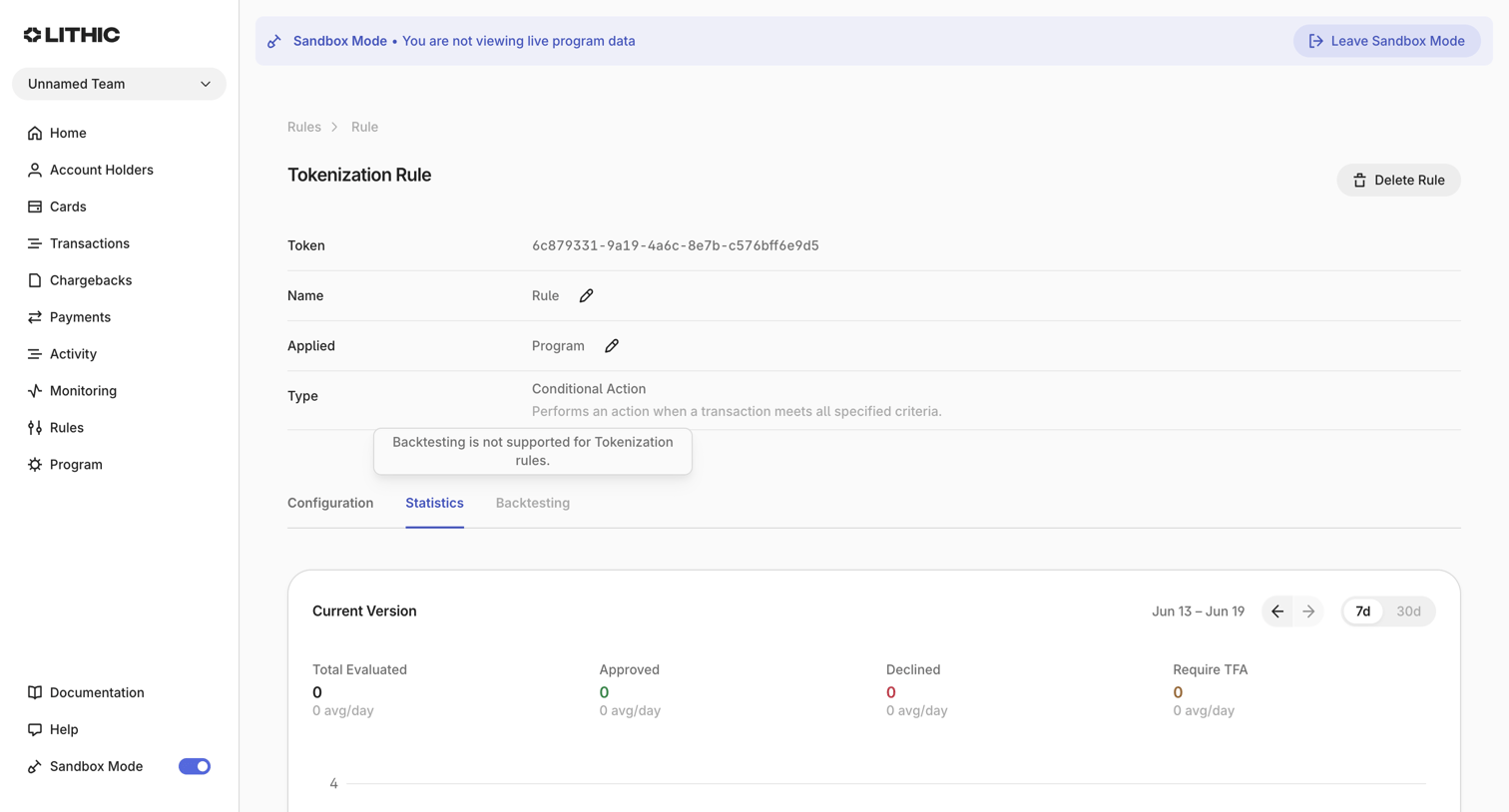 Lithic - Lithic - Create Tokenization Rule screen
